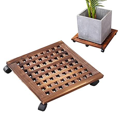 Chariot à plantes en bois pour pot lourd de 35 cm, support carré sur roulettes