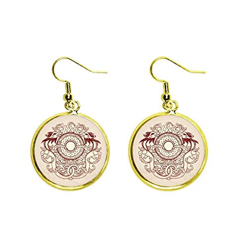 Pendientes dorados de dragón chino con retrato animal para mujer