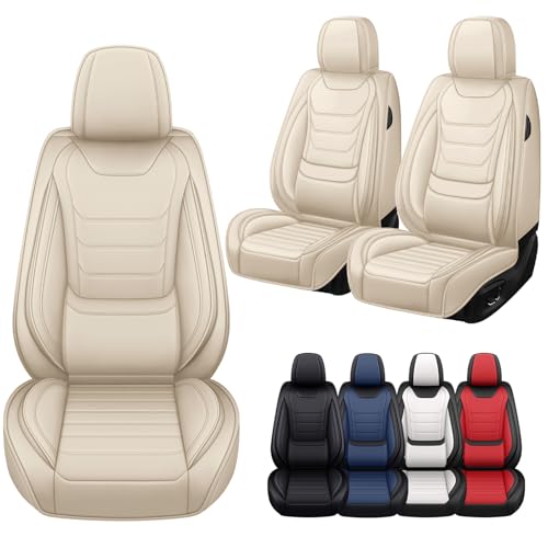 Image of Car Seat Covers Fit for Chevrolet Tahoe 1995-2025, Leather Automotive Seat Covers for Trucks, Heavy-Duty Wear Resistant Seat Protectors, Easy to Install, 2 Seats, Beige
