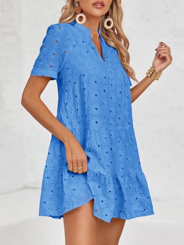 Image of Imily Bela Womens Summer Lace Dresses Eyelet Casual Flowy Babydoll Swing Short Sleeve V Neck Tunic Dress