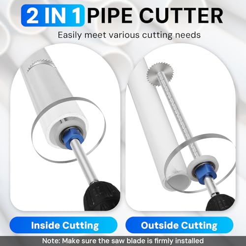 Image of PVC Pipe Internal Cutter Set - 360 Rotating Cutter, adjustable depth gauge, 5 HSS Saw Blades & Hex Key Shaftand 2 mandrels, portable PVC /ABS pipe cutter forinternal cutting (White, 7inch)