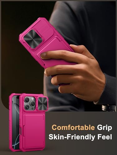Image of Vihibii for iPhone 16 Pro Case Wallet with Card Holder (4 Cards) [RFID Blocking] & Slide Camera Cover & Raised Edges Protect Screen, Shockproof Rugged Phone Cover for iPhone 16 Pro 5G 6.3 inch 2024, Pink