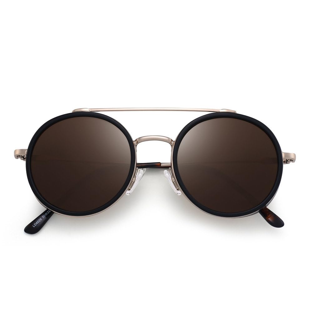 Occhiali da sole rotondi da uomo e donna, stile steampunk, vintage, montatura in metallo, doppio ponte, per shopping, viaggi, spiaggia, feste, ciclismo