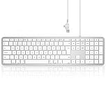 Seenda Wired Keyboard for Mac OS, Slim External Full-size Keyboard with Numeric Pad & USB A and Type C 2-in-1 Connector for Apple Mac, iMac, MacBook Pro/Air/Mini, UK Qwerty Layout - White and Silver