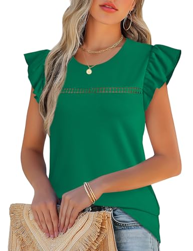 JUSTFASHIONNOW Ruffle Sleeve Tops for Women Cute Summer Tshirts Ladies Dressy Casual Blouses Flutter Sleeve Top 2026 Trendy Clothes(Green,XX-Large) — view 2