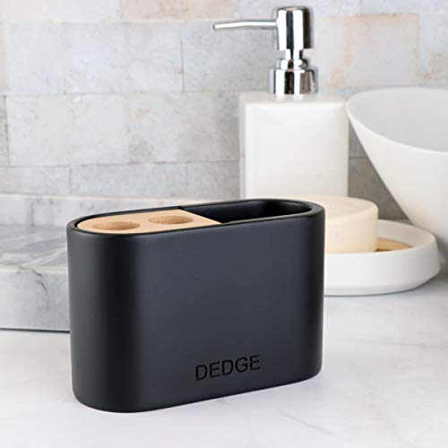 Dedge Toothpaste Organizer Toothbrush Holder Resin Bathroom Accessory Black Polyresin With Wooden Part Black #TOP3