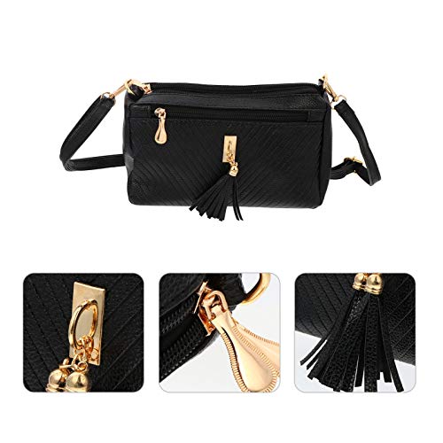 PretyzOOM Bolsa de mão feminina com borla transversal, bolsa de ombro, bolsa acolchoada com alça de