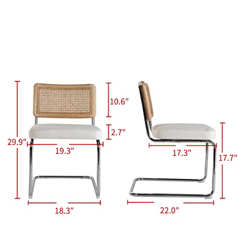Clatina Mid Century Modern Dining Chairs Set Of 2, Accent Kitchen Chairs With Natural Rattan Backrest, Modern Industrial Upholstered Metal Chairs For Dining Living Room Kitchen (White) #TOP1