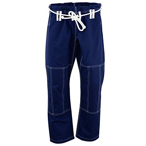 Max5 Full Blank Brazilian Jiu Jitsu Gi MMA Martial Arts Uniform BJJ Gi Grappling Kimono (Navy Blue, A4)