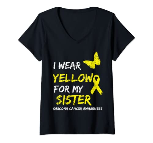 Donna Sarcoma Cancer Ribbon I Wear Yellow for my Sister Maglietta con Collo a V