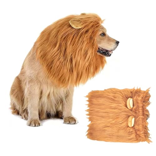 ZYEKIU Löwenmähne Hund, Hundekostüm mit Ohren, Löwenkostüm Hund Lebensecht, Dog Costume Einstellbar, für Halloween, Hundeausstellungen, Karneval Cosplay-Partys (L, Hellbraun)