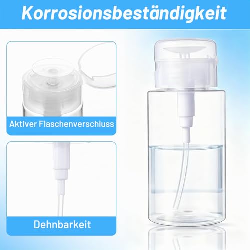 2 Stück Pumpflasche 200ml/150ml Nagellackentfemer Runterdrücken Dispenser Pumpflasche Zylinderflasche Pumpflaschenspender für Make up Entferner