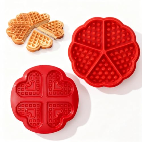 MUNTE 2 Piezas Moldes de Gofres de Silicona, Moldes para Gofres Freidora de Aire, Apariencia en Forma de Corazón, Fácil Desmoldeo, para Hacer Postres, Pasteles, Chocolate (Rojo)