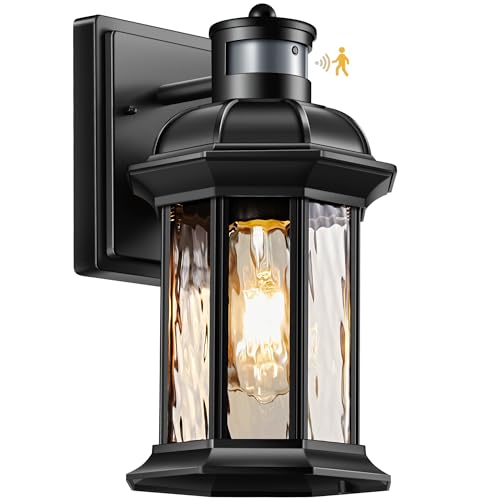 VIANIS Motion Sensor Porch Lights Outdoor, Modern Black Exterior Lighting Fixtures Wall Mount for House, 100% Aluminum Anti-Rust Waterproof Outdoor Sconce Lights for Garage Entryway with Ripple Glass by VIANIS - Used condition - Image 9