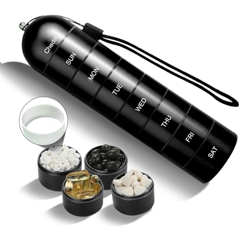 Weekly Pill Organizer, 7 Day Extra Large Capacity Pill Box Case, Pill Holder Container, Waterproof and Large Compartment for Holding Supplements, Vitamins, Fish Oil and Medicine (Black)