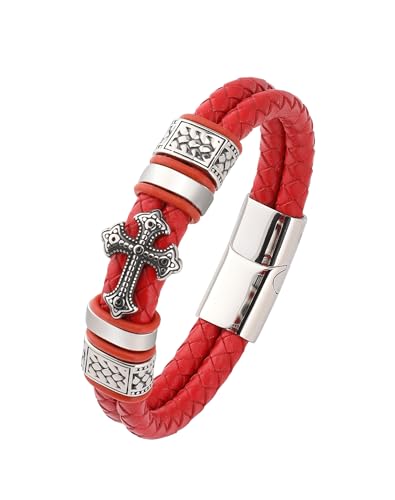 Pulsera cruz hombre plata y cuero religioso miniatura 1