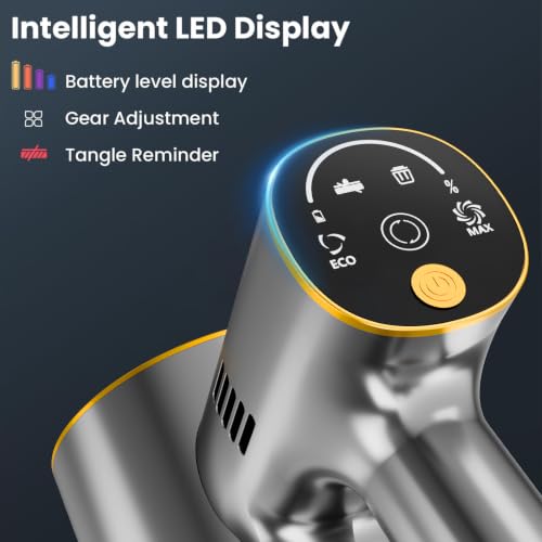 Image of Cordless Stick Vacuum Cleaner - Rechargeable,45Kpa Powerful Suction Vacuum for Home,45Mins Runtime,Detachable Battery,Anti-Tangle, 8 in 1 Lightweight Vacuum for Pet Hair Carpet Hardwood, Yellow