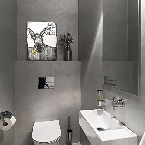 Citari Farmhouse Bathroom Wall Art Donkey Poster Funny Donkey Pictures For Wall Rustic Canvas Print Black And White Painting Animal Wall Décor Country Vintage Framed Artwork 12"X16" #TOP1