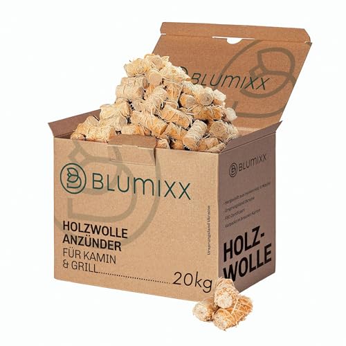 Blumixx Kaminanzünder Holzwolle Anzünder 20 kg - ca. 2.000 STK. - Ökologische Kamin- und Grillanzünder aus reinem Holz und Wachs, FSC-Zertifiziert, Effiziente und nachhaltige Anzündhilfe