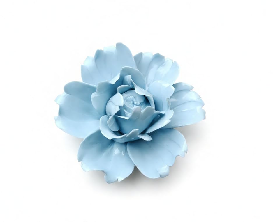 Image of Ceramic Flower Wall Art Decor, Artificial Flower Wall Sculpture,Handmade Ceramic Flowers for Home,Hallway,Living Room, Kitchen,Bathroom (Peony,Light Blue, 3.54 inch)