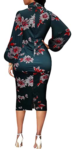Image of Sexy Long Sleeve Dress for Women Solid Color Bow Knot Turtleneck Formal Gown Midi Casual Church Dresses