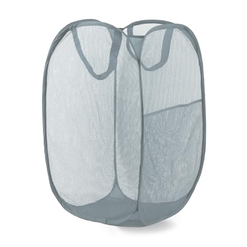 LXLOVESM Pop Up Laundry Hamper, Mesh Laundry Basket Collapsible, Foldable Hamper for Travel and Storage (Grey)