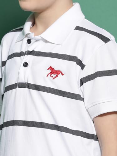 Image of Li'l Tomatoes Boys Cotton Pique Polo T-Shirt | Striped Half Sleeve Casual Summer Wear | Soft & Breathable | 9-16 Years