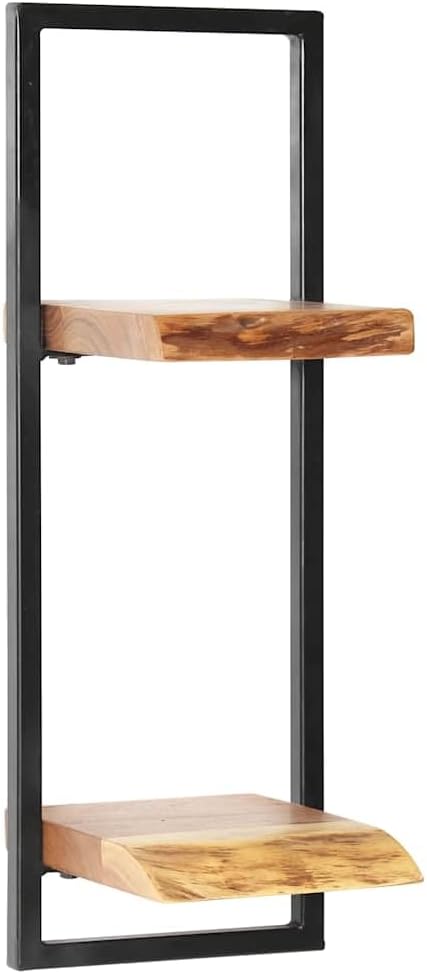 Wall Shelf Set of 5 Acacia Wood Brown and Black Industrial Rustic Wall Mounted Shelves for Home Storage and Display