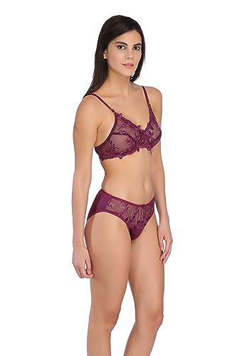 Image of Tipsy Women's Net Lace Non Padded Non Wired Bra Panty Set