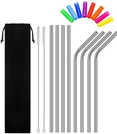 Hoshen Paquete de 8 popotes reutilizables de acero inoxidable, combinaciĂłn de paja curvadarecta de 10.4 pulgadas, 0.236in, se adapta a 20 vasos de Hoshen Paquete de 8 popotes reutilizables de acero inoxidable, combinaciĂłn de paja curvadarecta de 10.4 pulgadas, 0.236in, se adapta a 20 vasos de