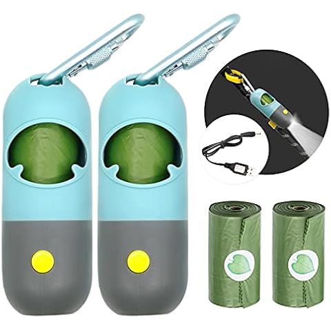 Morn Light Poop Bag Holder with Flashlight Dog Poop Bag Holder for Leash Dog Bag Holder with Clip Dog Poop Bag Dispenser with Leak-Proof Green Poop Bags for Dog Walking(USB,2 Dispensers 60 Bags)) Cover