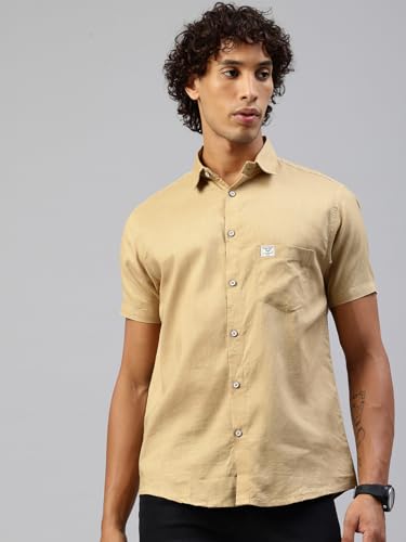 Image of Majestic Man Men Slim Fit Pure Cotton Solid Half Sleeve Casual Shirt