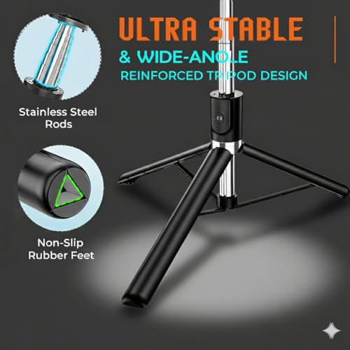 Image of 3-in-1 Selfie Stick Tripod with Light 67 Inch Extendable Long Tripod Stand with Wireless Remote, 360 Rotation, Adjustable Phone Holder for Travel, Makeup, Vlogging, Compatible All Smartphones