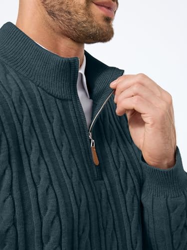 JMIERR Men's Quarter Zip Pullover Sweater Cable Knit Casual Stand Collar Texture Knitted Sweaters4
