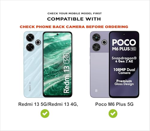 Image of SBMS Silicone Back Cover Case for Redmi 13 5G / 13 4G / Poco M6 Plus 5G | Soft Micro-Fibre Lining Inside | Magsafe Print On Back Side Camera Protection Bump | Shockproof Case Redmi 13 (Black)