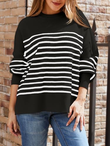 Image of LILLUSORY Women's Oversized Batwing Sweaters 2026 Fall Outfits Trendy Crewneck Knit Side Slit Fashion Pullover Tops