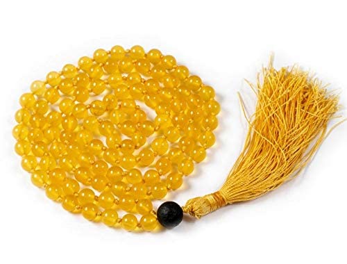 Collar Mala, cuentas de gurú de lava de jade amarillo con pulsera de cuentas de lava, cuarzo tibetano, cuentas de oración tibetanas, cuentas de meditación de yoga mala
