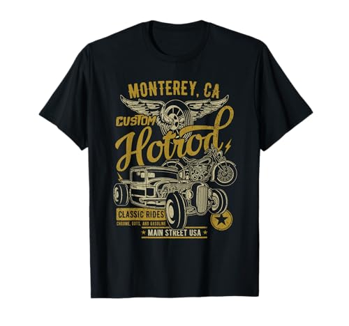 Monterey California - Diseño vintage Hotrod estilo envejecido Camiseta