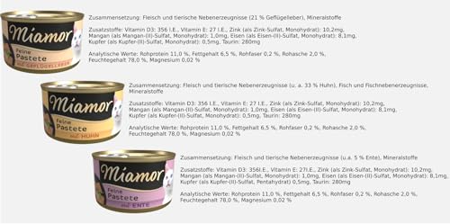 Miamor Feine Pastete für Katzen | als 12x oder 24x 85g Nassfutter-Mix erhältlich | mit garantiert 8 Verschiedene Sorten für die tägliche Abwechslung | ohne Soja - ohne Farbstoffe (85g, 24er Mix)