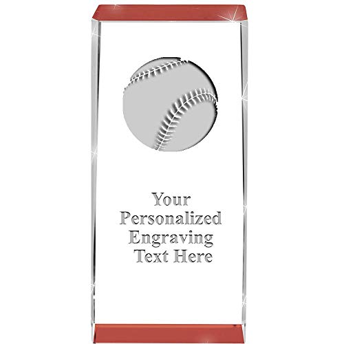 Crown Awards 4.5" Baseball Spotlight Red Crystal Award with Your Own Text, Personalized Baseball Crystal Trophy, Engraving Included, Prime