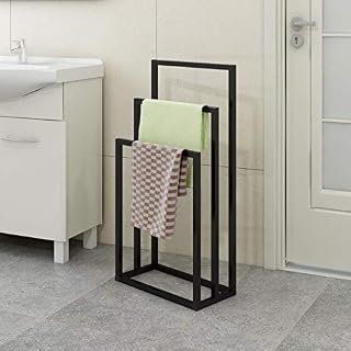 JURMERRY Freestanding Towel Rails with 3 Towel Stand Rails for Bath & Hand Towels, Black