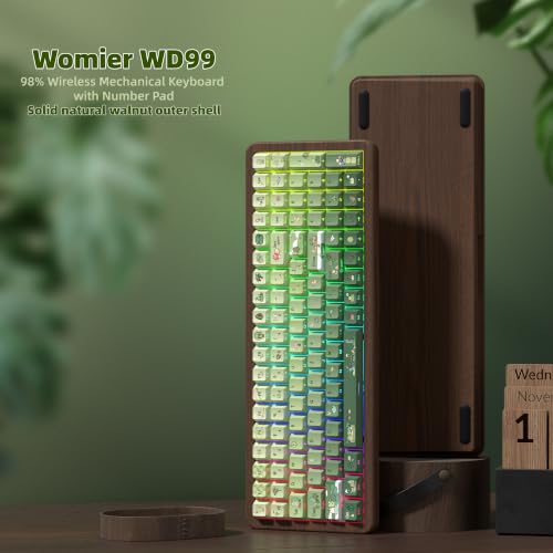 Image of Womier Wood Creamy Keyboard with Number Pad, Wireless Frog Keyboard-WD99 | Mechanical Gaming Keyboard QMK /VIA,100-key BT5.0 /2.4G /USB-C Hot Swap,PBT Keycaps Custom RGB for PC /Mac,POM Linear Switch
