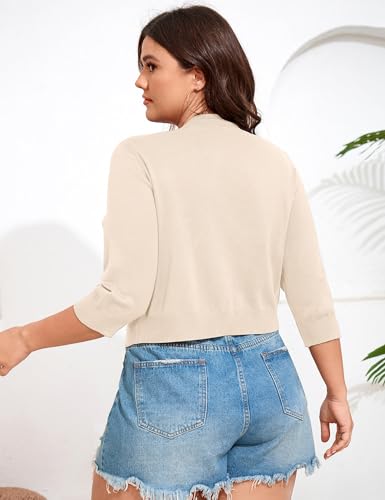 Image of ShopWonder Women's V-Neck Tie Front Shrug 3 /4 Sleeve Rib-Knit Cardigan Sweater Crop Top
