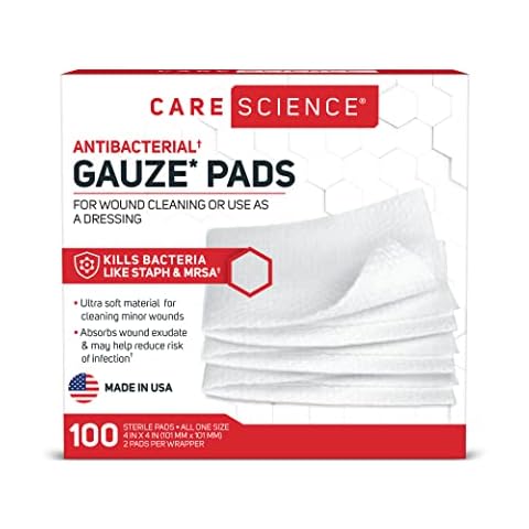 Care Science Sterile Gauze Pads, 100 ct, Large, 4 X 4 in | for Cleaning or Covering Wounds as a Dressing Cover