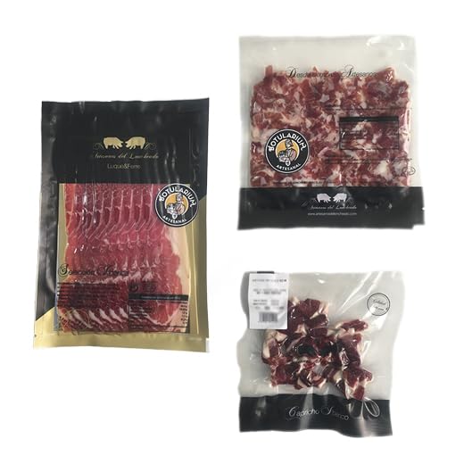 Pack SABOR IBÉRICO Botularium Artesanal (Paleta de Cebo Ibérica 50% Raza Ibérica): 5 sobres de paleta 80g + 1 sobre taquitos 80g + 1 sobre virutas 100g