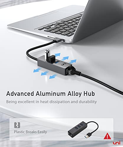 uni Adattatore da USB a Ethernet, Hub Ethernet USB 3.0 a 3 Porte con Adattatore RJ45 1Gbps Gigabit Ethernet, Compatibile con MacBook, iMac, XPS, Surface Pro, Windows, Mac/Linux e altro