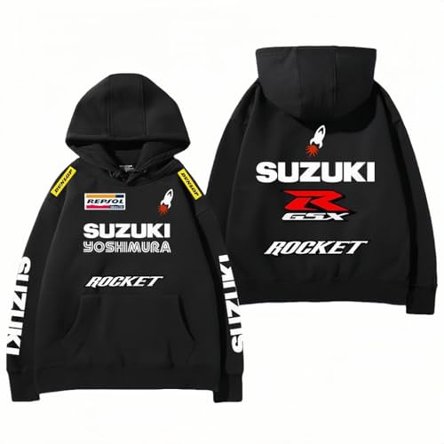 Moto Sudadera con Capucha para Suzuki, Logo Hoodie Sudadera de Hombre de Manga Larga Casual Deportivo Sudadera con Capucha para Hombre Accessories,Black-XXXL