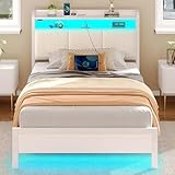 Rolanstar Marco de Cama tamaño Individual con estación de Carga y Luces LED, fácil