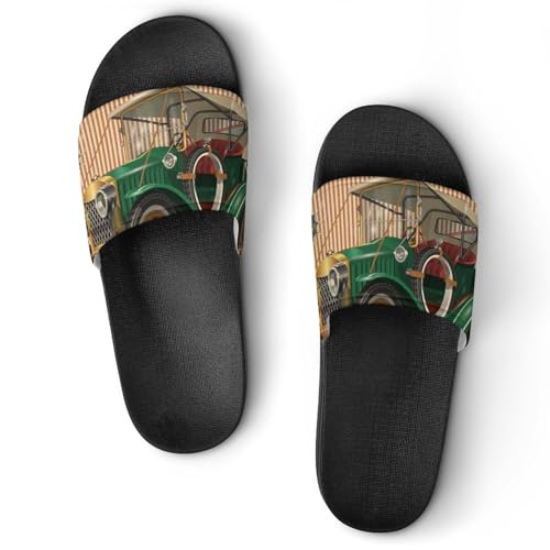 Sandales chaussons de maison femme style voiture rétro pour douche et intérieur