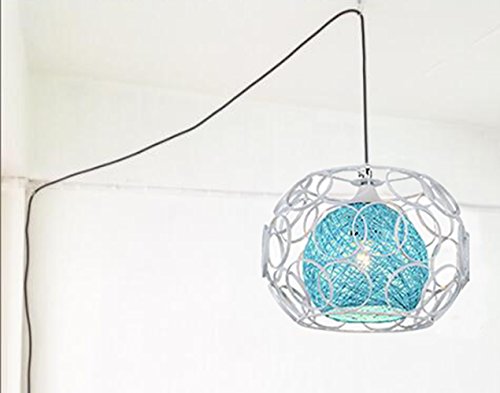 Kiven Plug-In Handmade Rattan Ball Pendant Lamp 15 Foot Black Cord With On/Off Dimmer Switch Bulb Not Included Ul Listed (Tb0259-A),Blue #TOP2